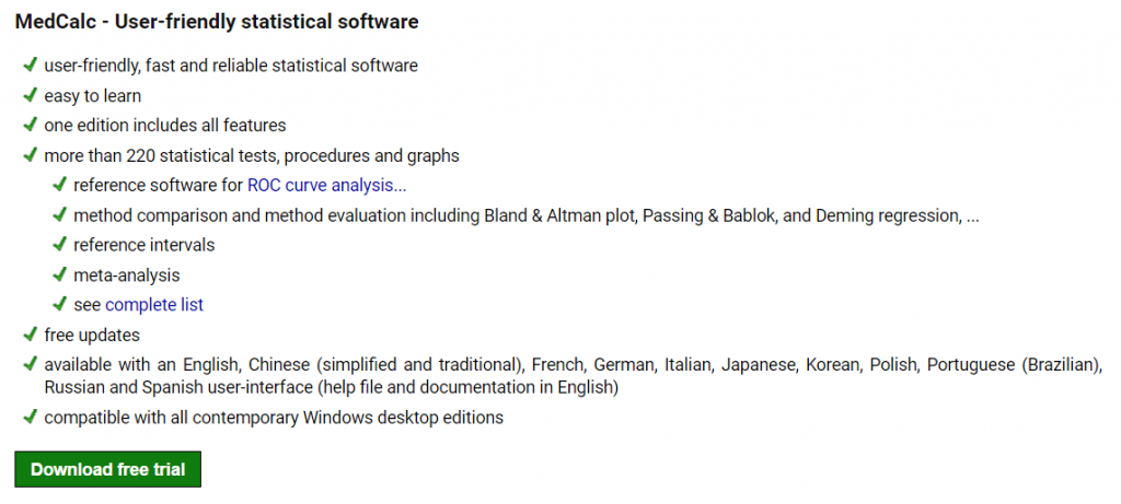 MedCalc description - medical school